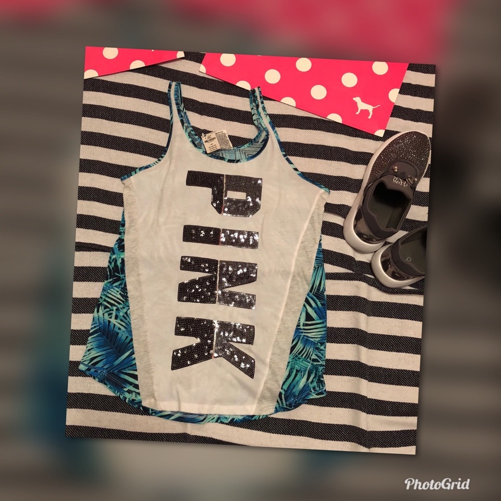 NWT VS PINK TANK TROPICAL w/BLING-S